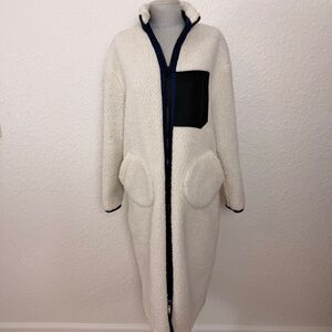 RD Style Cream Sherpa Long Coat M Teddy Fleece Cabincore Normcore Cozy